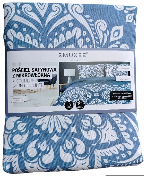 SMUKEE Pościel Satynowa z Mikrowłókna 220 x 200 cm niebieskie mandale 129