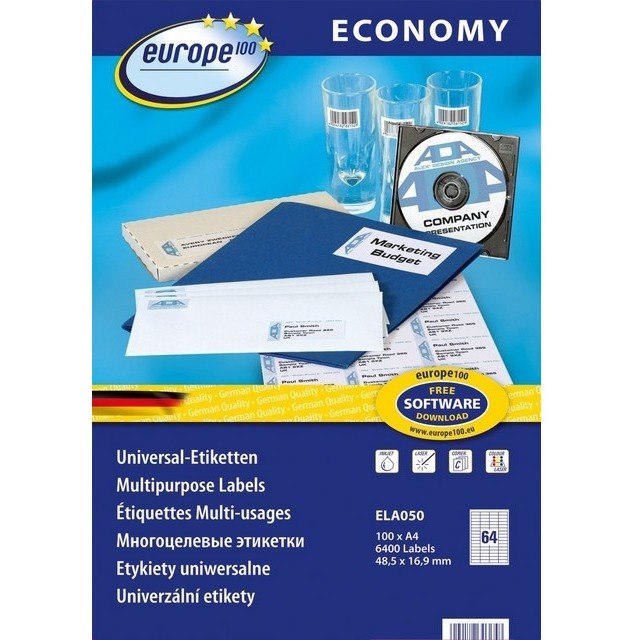 ETYKIETY A4 by AVERY ECONOMY 48.5 X 16.9 MM 6400 E