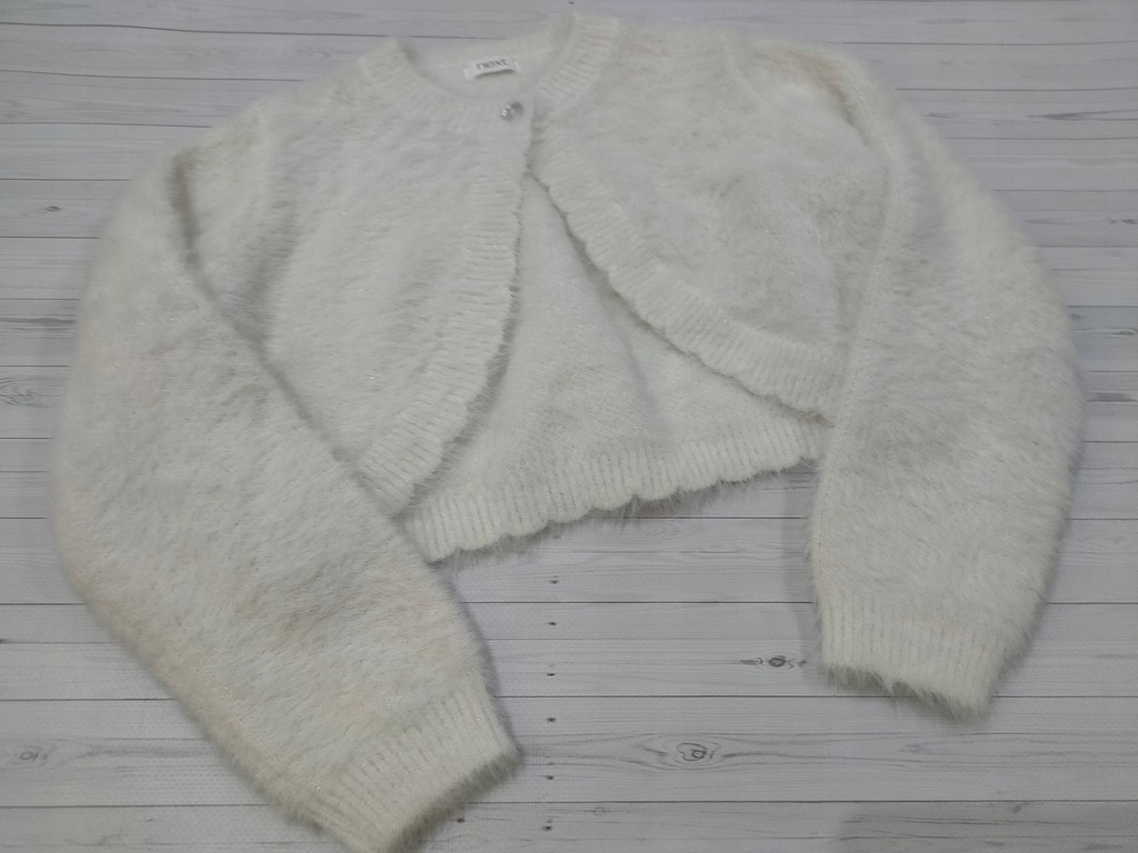 Next Sweterek Bolerko białe dla dziewczynki nylon akryl r. 110