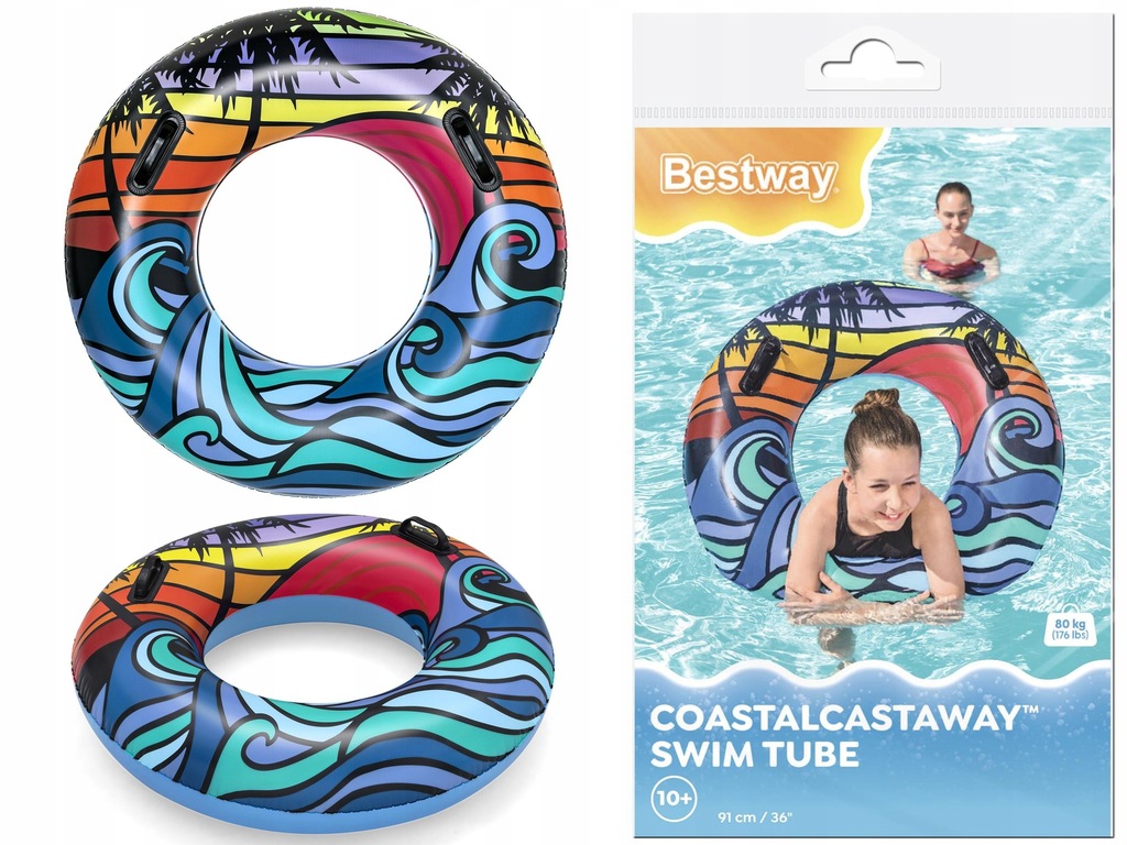 dmuchane KÓŁKO DO PŁYWANIA Bestway 91 cm KOŁO + uchwyty - niebieskie