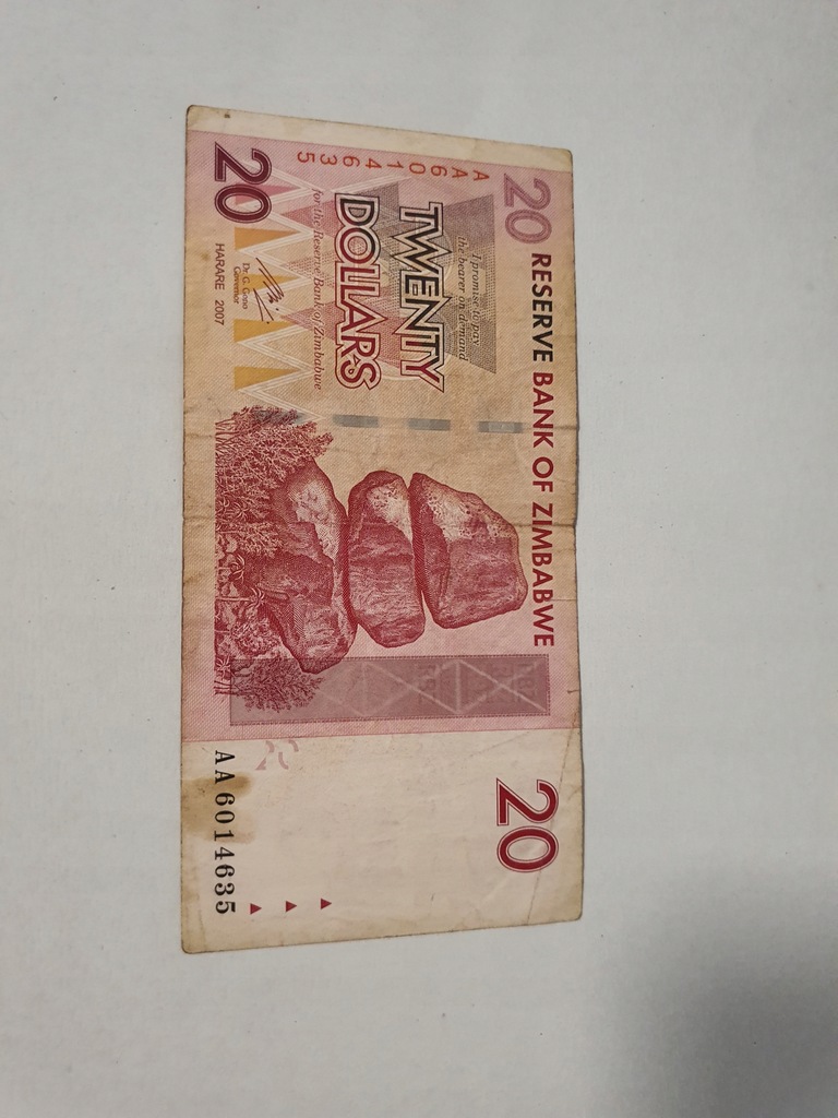 Zimbabwe Banknot 20 Dollars 2007r