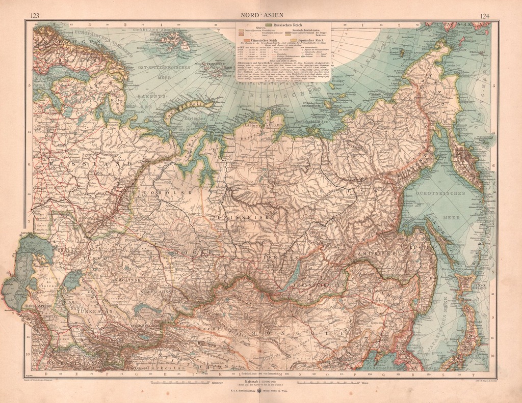 SYBERIA. DUŻA EFEKTOWNA CK MAPA 1902 rok ORYGINAŁ