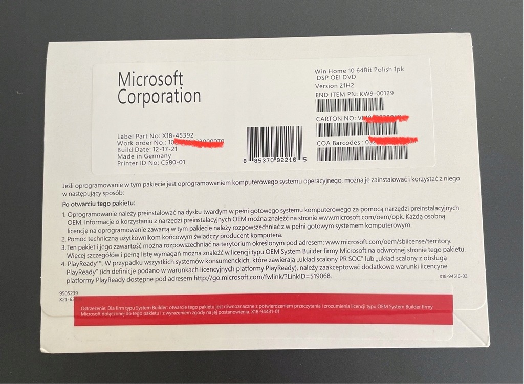 Windows 10 Home 64Bit PL Polska wersja Oryginał