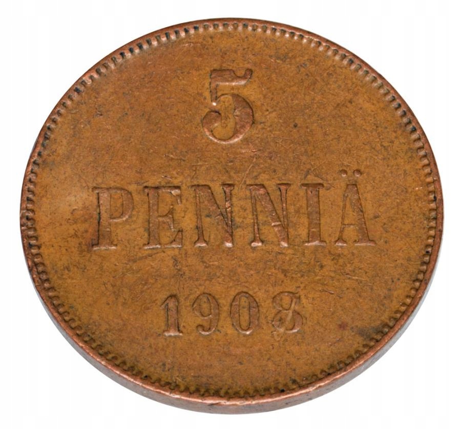 5 pennia 1908 Mikołaj okupacja rosyjska Helsinki