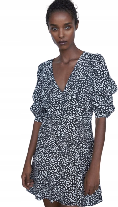 ZARA SUKIENKA DAMSKA BIAŁO CZARNA NA GUZIKI M 1HEA