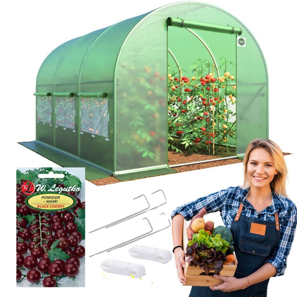 TUNEL FOLIOWY 2X3 DO OGRODU SZKLARNIA FOLIA 6m2 FOLIAK 3x2 ZIELONY + GRATIS