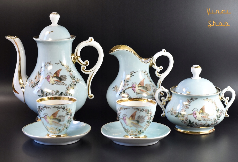 Serwis dla dwojga ptaszkowy dekor Bohemia 19 w.