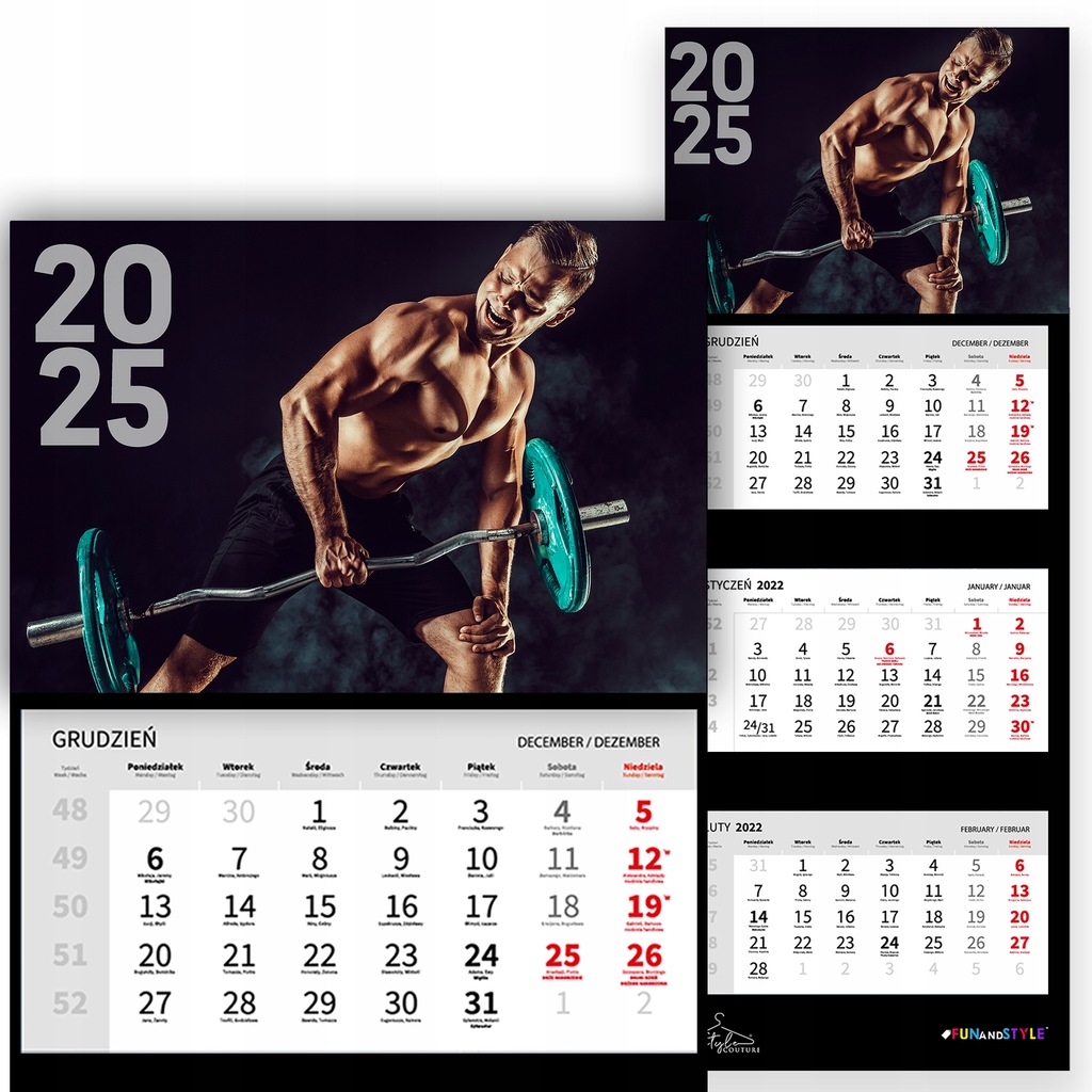 KALENDARZ TRÓJDZIELNY 2025 UMIĘŚNIONY FACET Dla Mechanika Gorące Hot Wzory