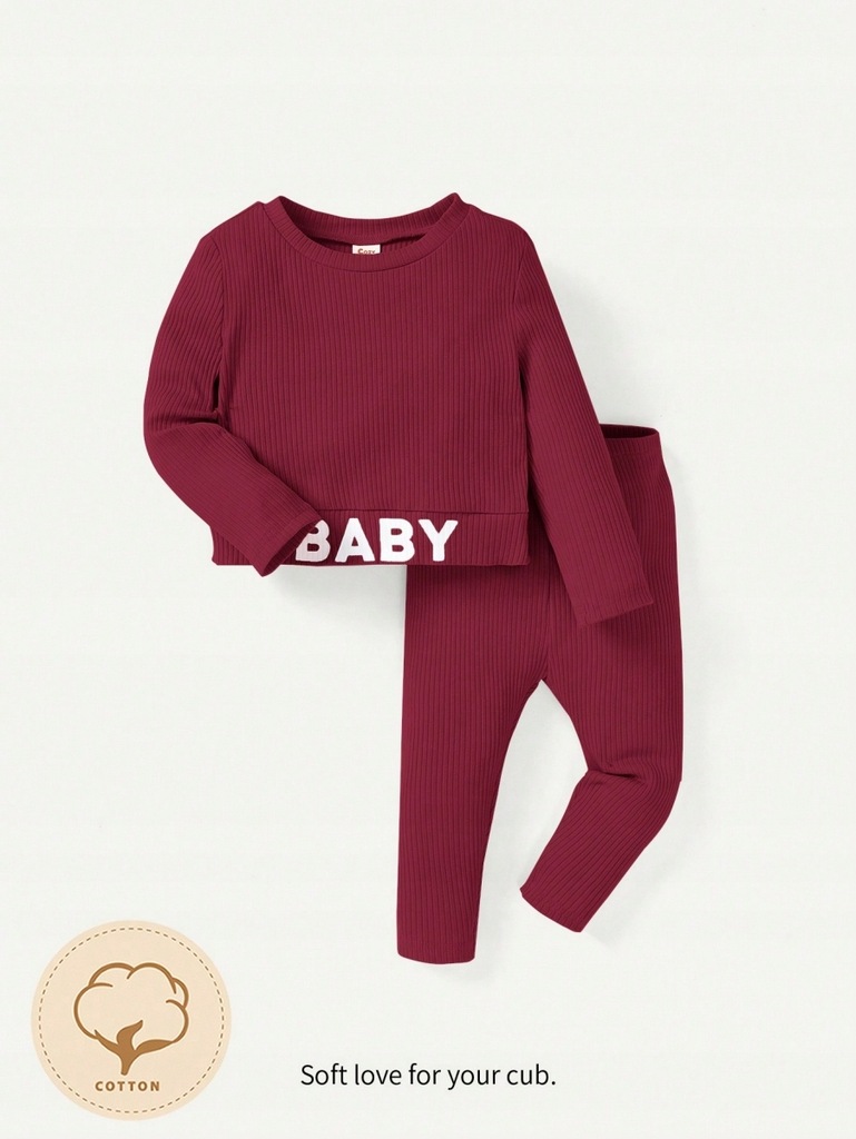 SHEIN KOMPLET DZIECIĘCY DZIANINA BORDOWY BLUZKA I SPODNIE ROZM 80 434