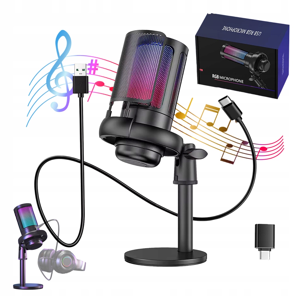 MIKROFON USB DO KOMPUTERA GAMINGOWY POP-FILTER FUNKCJA WYCISZ