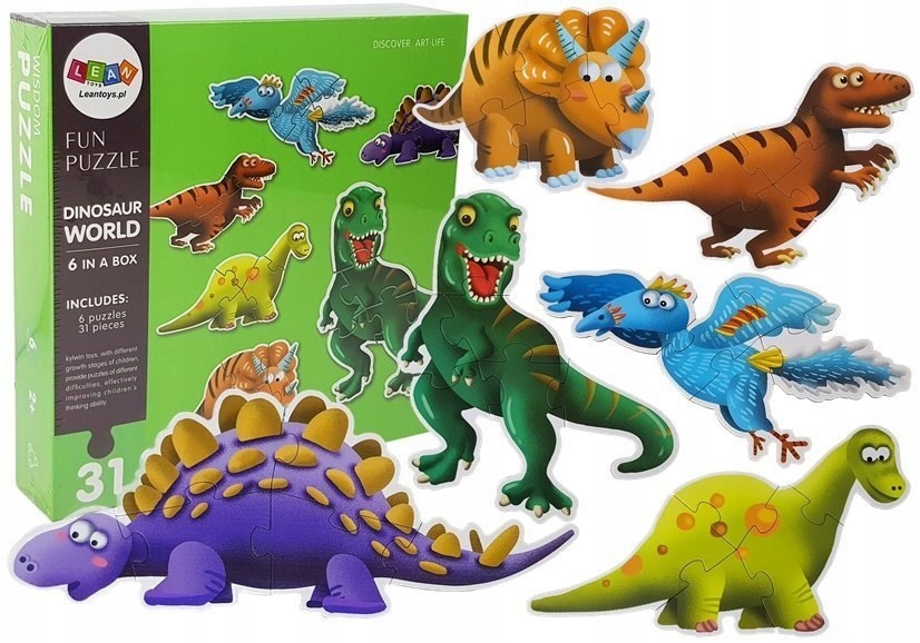 Puzzle Świat Dinozaurów 31 elementów 6 Dinozaurów