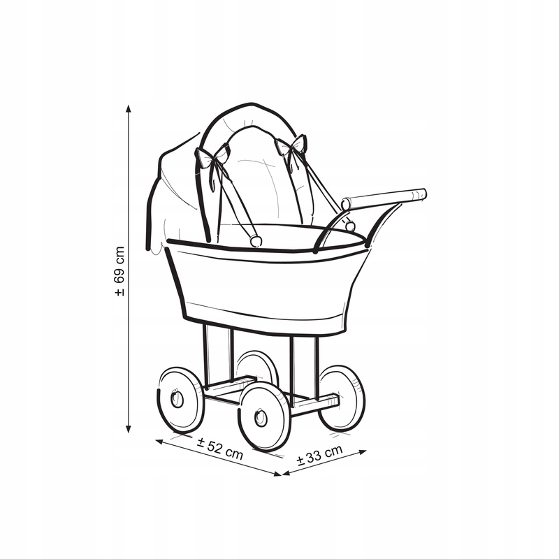 Wiklinowy wózek dla lalek wysoki z szarą
