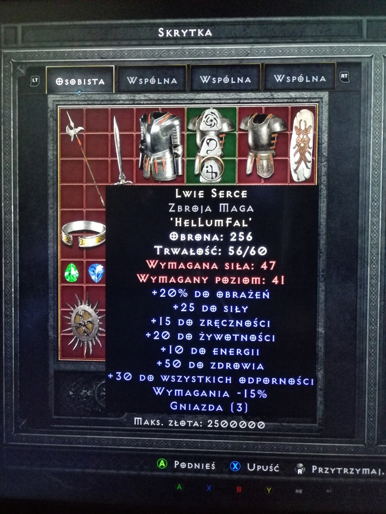 Diablo 2 Resurrected Lwie Serce Zbroja Maga XBOX