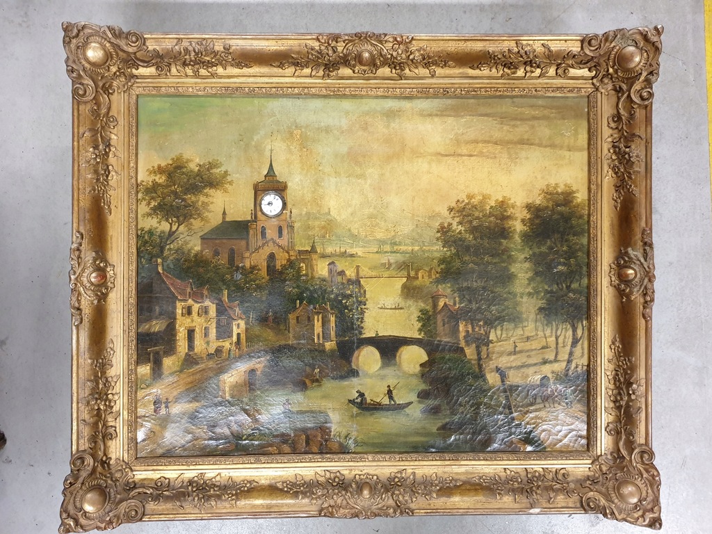 ZEGAR OBRAZOWY Z POZYTYWKĄ XIX w 100x85 cm KOMPL
