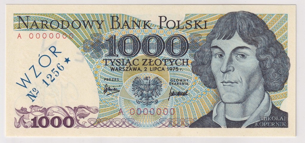 1000 Złotych Polska 1975 Wzór UNC