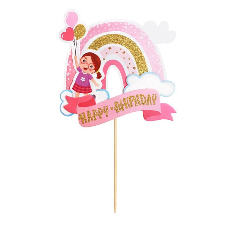 Topper, dekoracja urodzinowa Dziewczynka i kolorowa tęcza