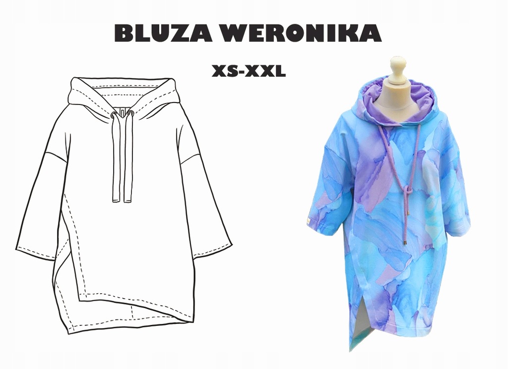 Wykrój na damska bluze asymetryczna Weronika