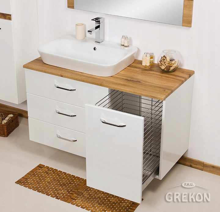 MAGNUM meble biała szafka z koszem + umywalka 110 - 7732696103