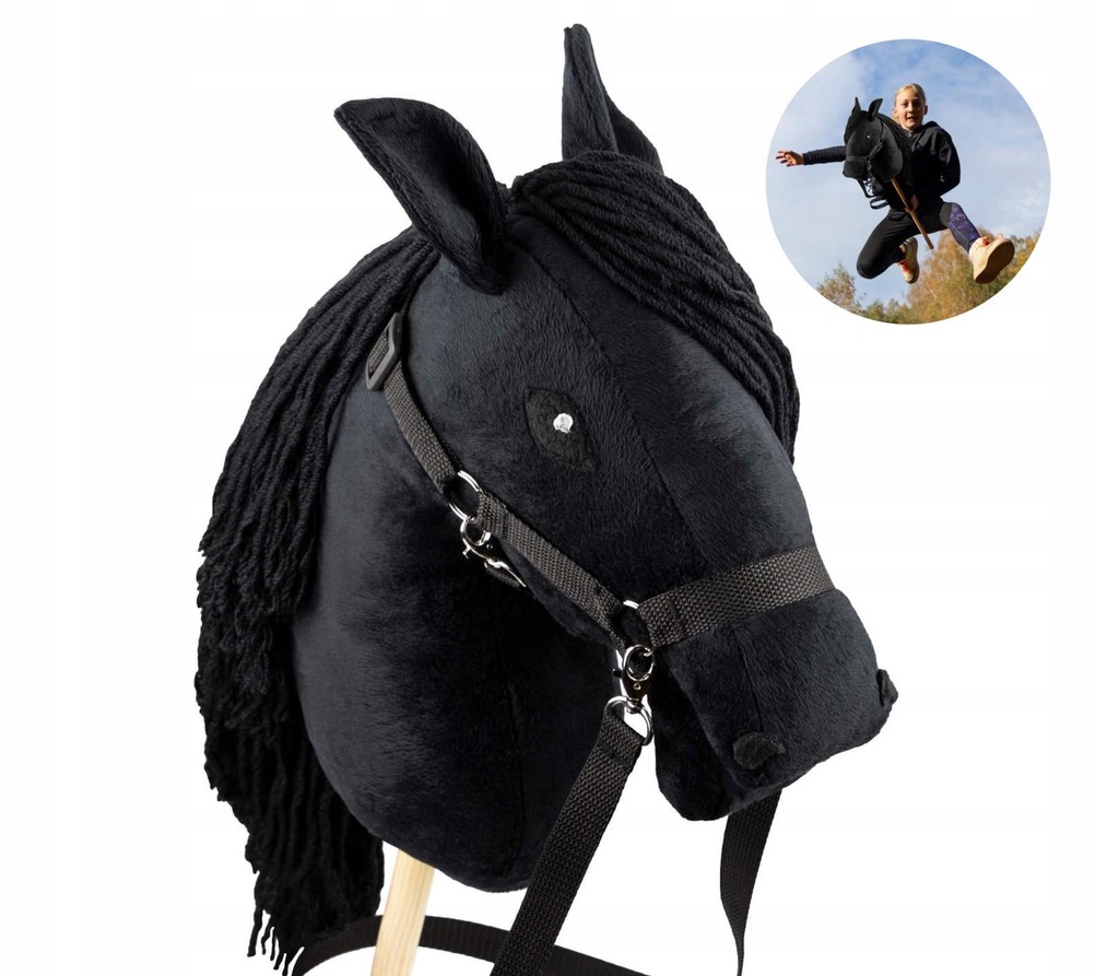 Hobby horse konik skoczek kij z kantarem A3 czarny