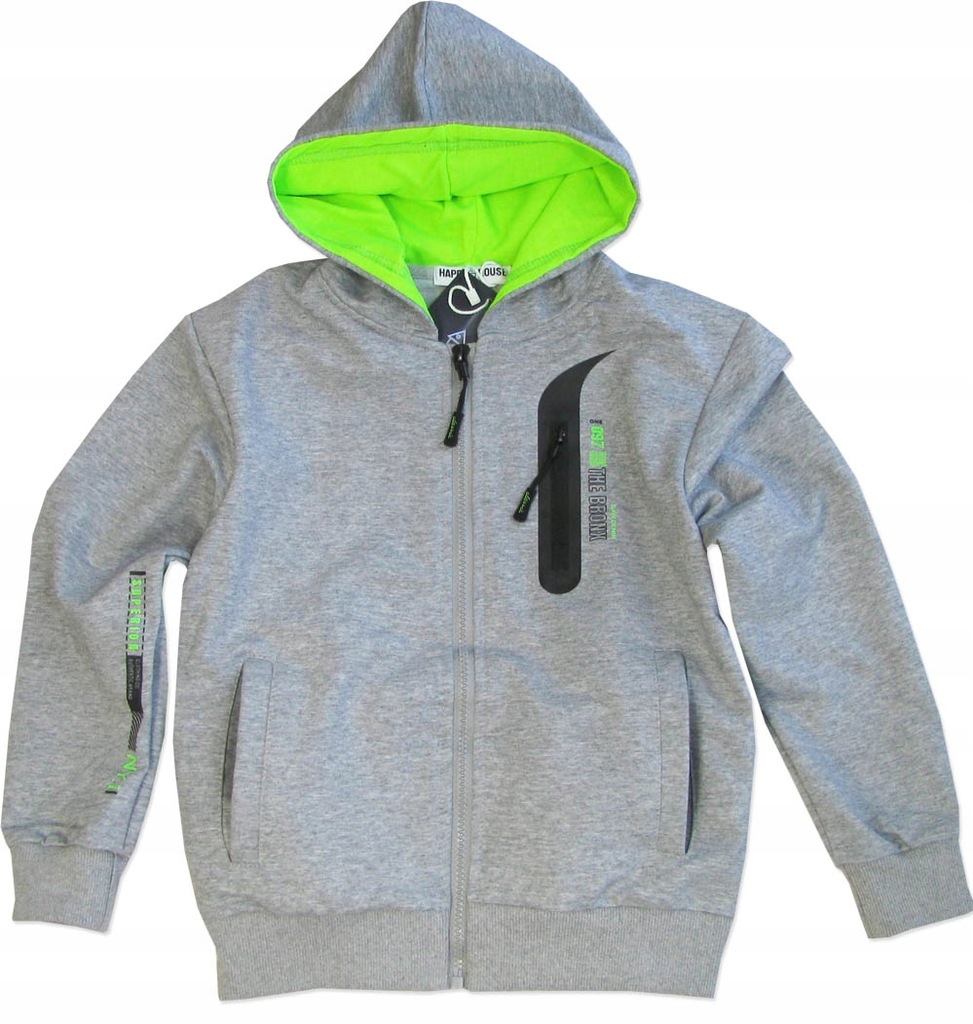 158-164 (14) Bluza bawełniana rozpinana kaptur kieszenie szara W310