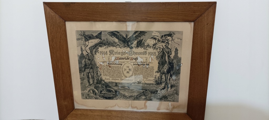 Dyplom uznania dla żołnierza 1914-1918
