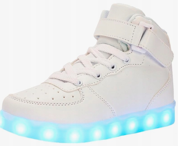 Świecące buty LED USB Białe rozmiar 26 dziecięce