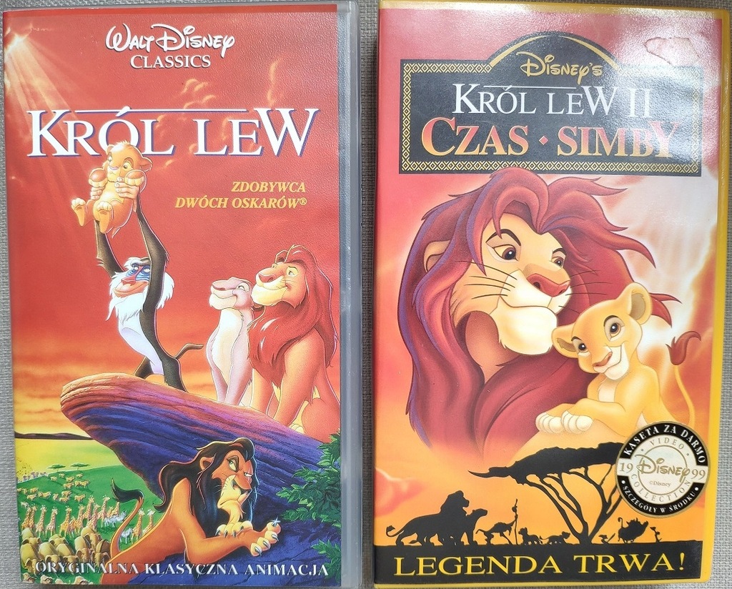 zestaw kaset VHS "Król lew" cz1 i 2