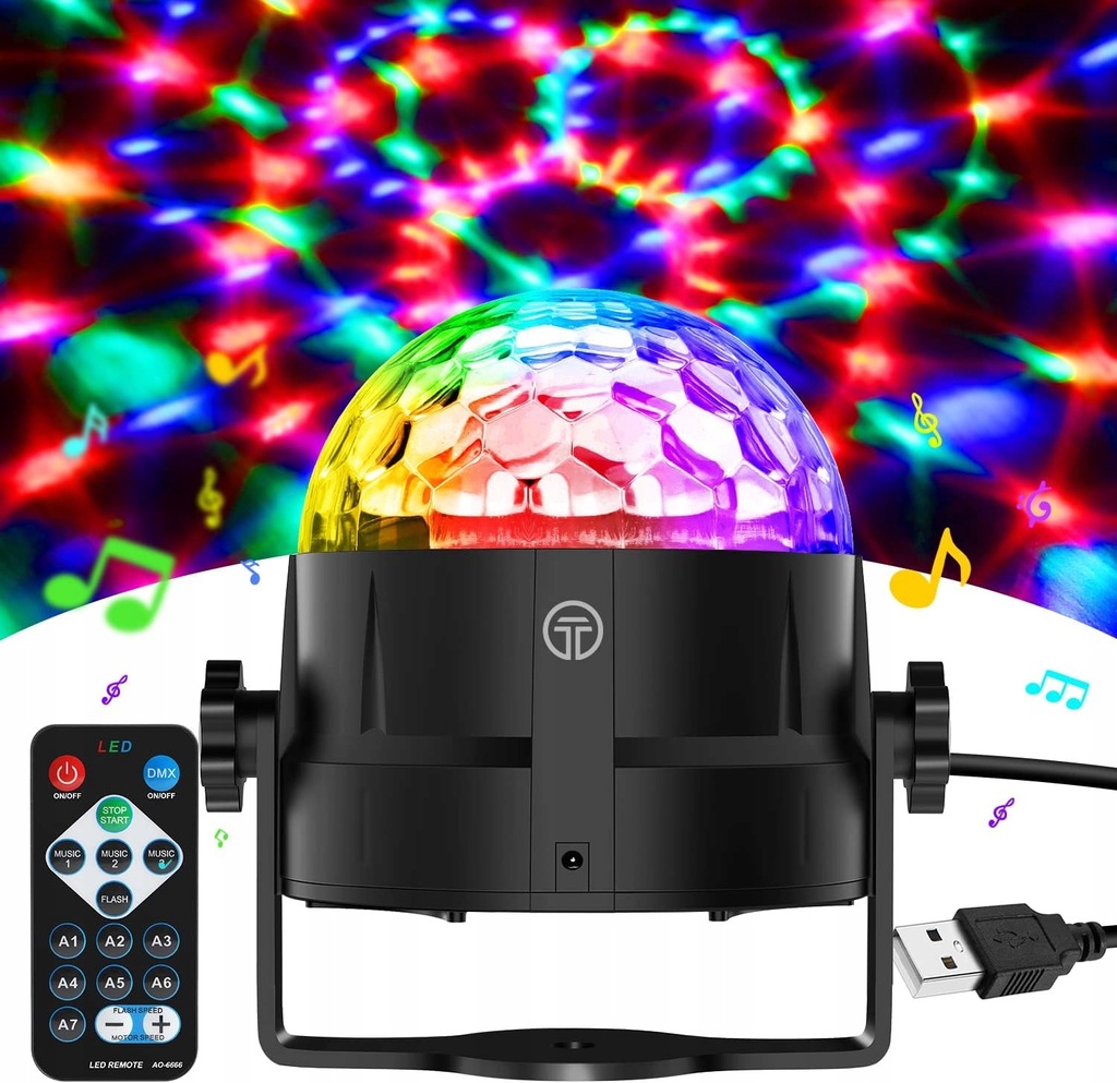 DISCO KULA PROJEKTOR DYSKOTEKOWY LASSER NA IMPREZĘ Kula lustrzana USB