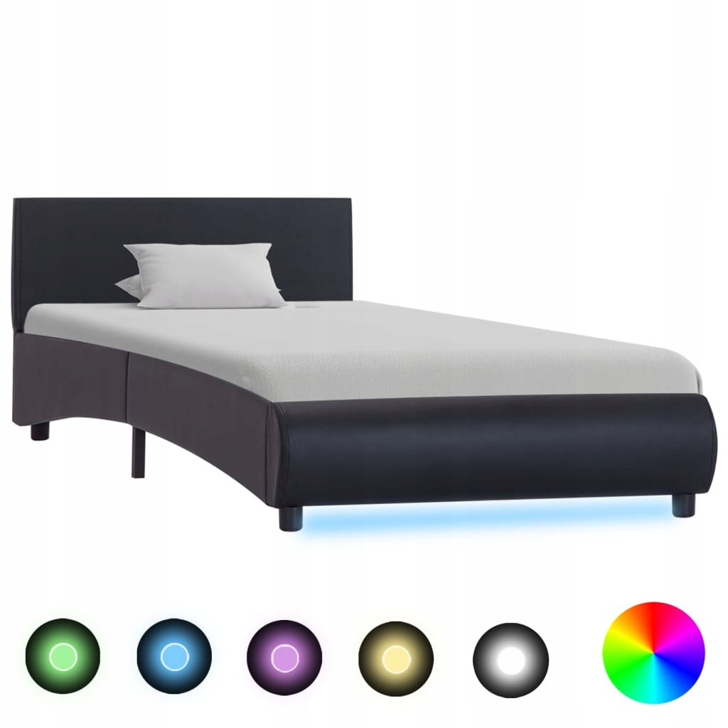 Rama łóżka z LED, czarna, sztuczna skóra, 100 x 20
