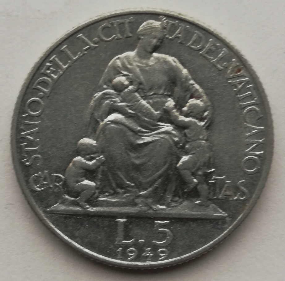 Watykan 5 lirów 1949