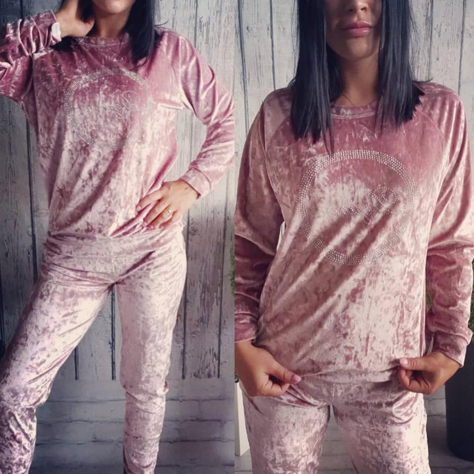 WYPRZedaż welurowy dres The Still r.L-XL RÓŻ dżety