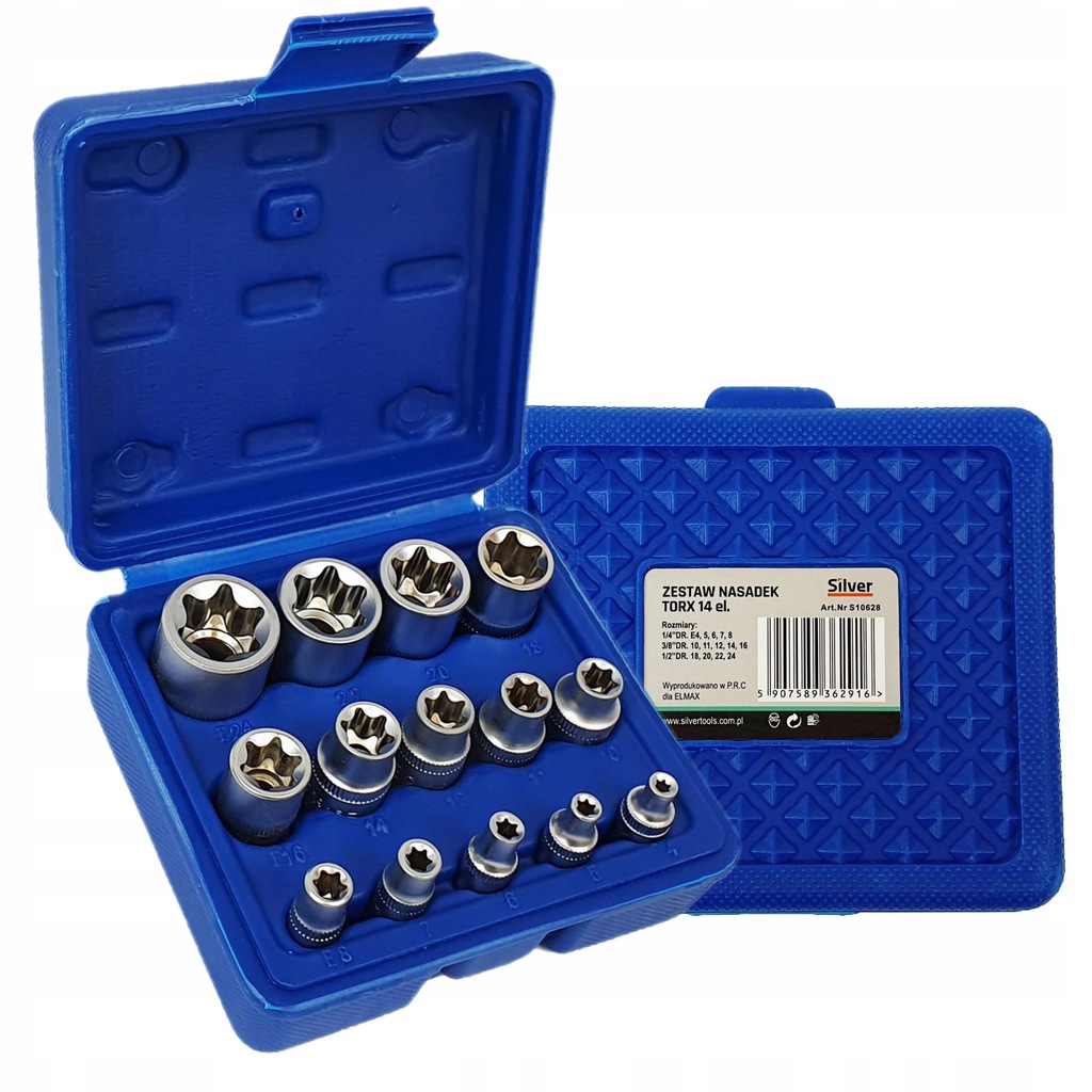 ZESTAW KLUCZE NASADOWE TORX E4-E24 NASADKI TORKX WEWNĘTRZNE 14 ELEM S11598