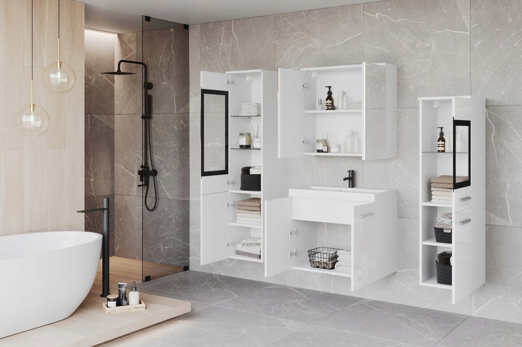 Zestaw mebli łazienkowych z lustrem Madrit II biały / biały połysk