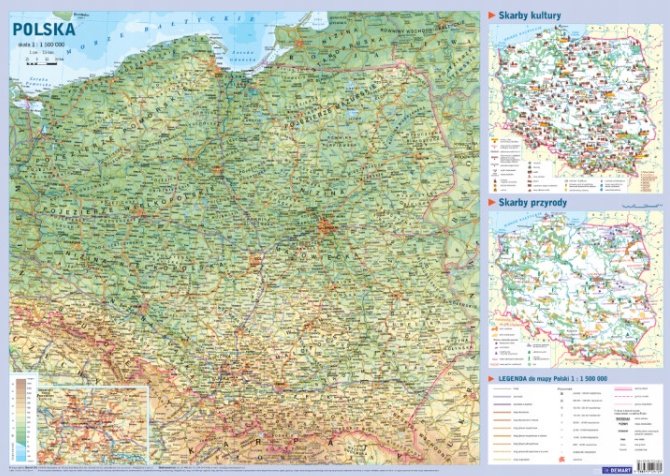 Mapa w tubie: fizyczna - Polska