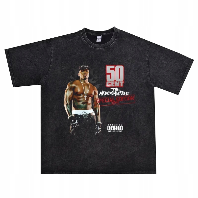 Hip-hop Rap Rap 50 Cent T-shirt z nadrukiem Czysta bawełna Luźny krótki ręk