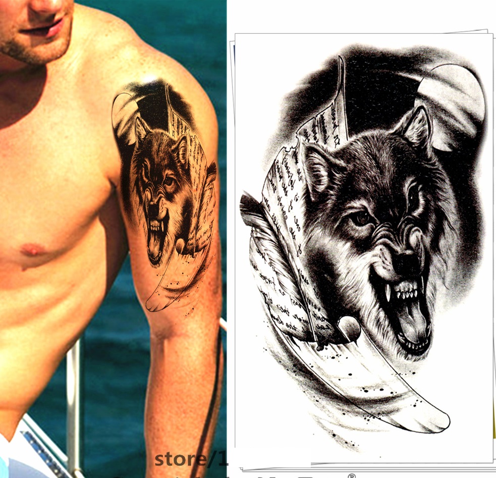 Tatuaz zmywalny czarny Wilk tattoo
