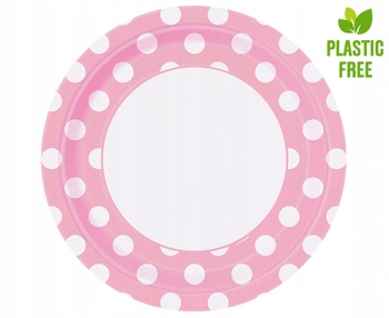 Talerzyki papierowe, różowe groszki, rozm. 23 cm, 8 szt. (plastic-free)
