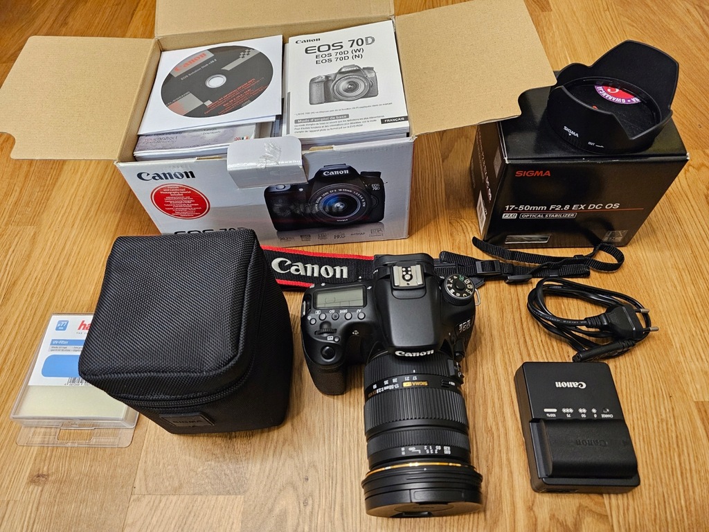 Lustrzanka Canon EOS 70D korpus + obiektyw Sigma 17-50mm F2.8