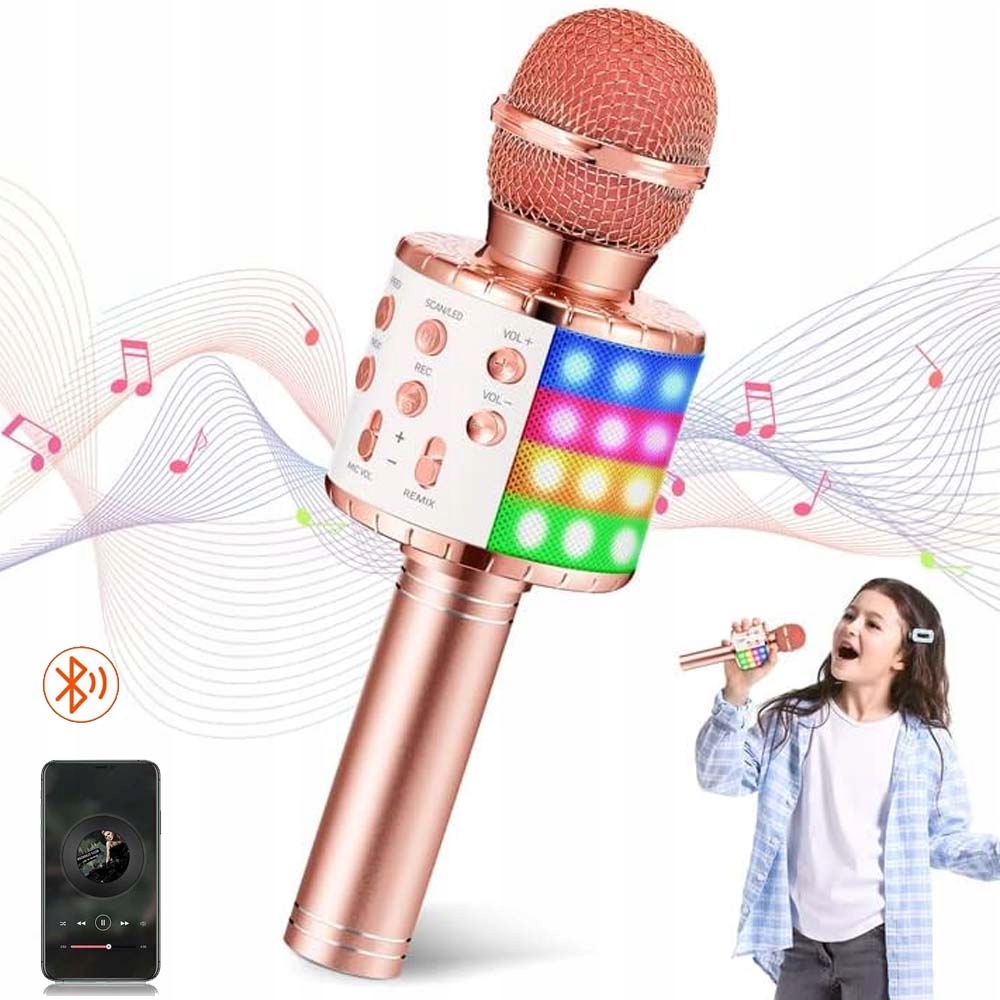 MIKROFON PREMIUM BEZPRZEWODOWY RGB BLUETOOTH BT KARAOKE GŁOŚNIK DLA DZIECI