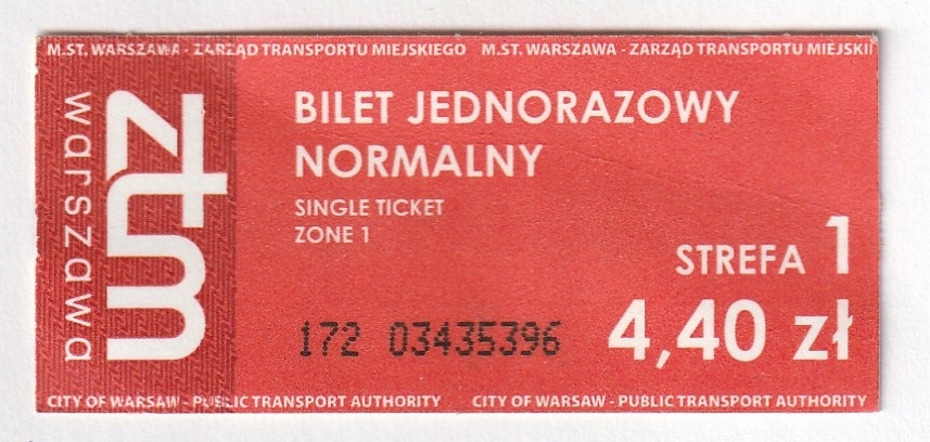 Bilet ZTM Warszawa 4,40 zł hologram