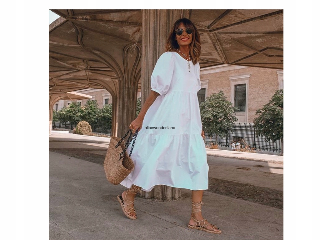 ZARA SUKIENKA Z POPELINY MIDI BIEL L