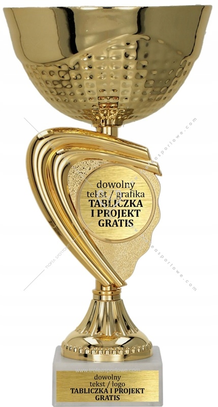 Metalowy Puchar ZŁOTY 27 cm + TABLICZKA GRATIS