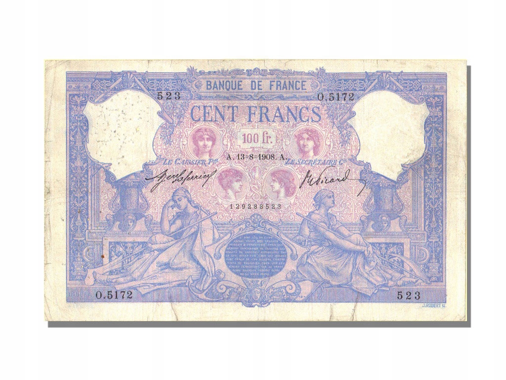 Banknot, Francja, 100 Francs, Bleu et Rose, 1908,