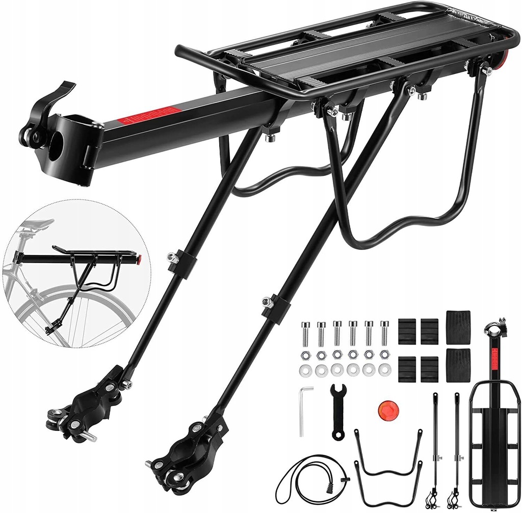 BAGAŻNIK ROWEROWY TYLNY ALUMINIUMOWY UNIWERSALNY WYTRZYMAŁY 50KG + ODBLASK