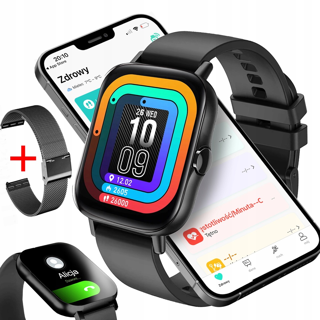 SMARTWATCH ZEGAREK POLSKIE MENU ROZMOWY SPORT SMART WODOODPORNY CZARNY