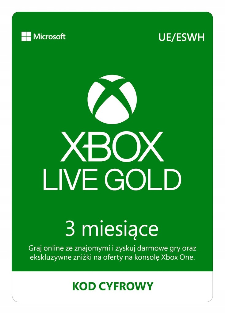 Microsoft Xbox Live Gold 3 miesiące Kod Cyfrowy