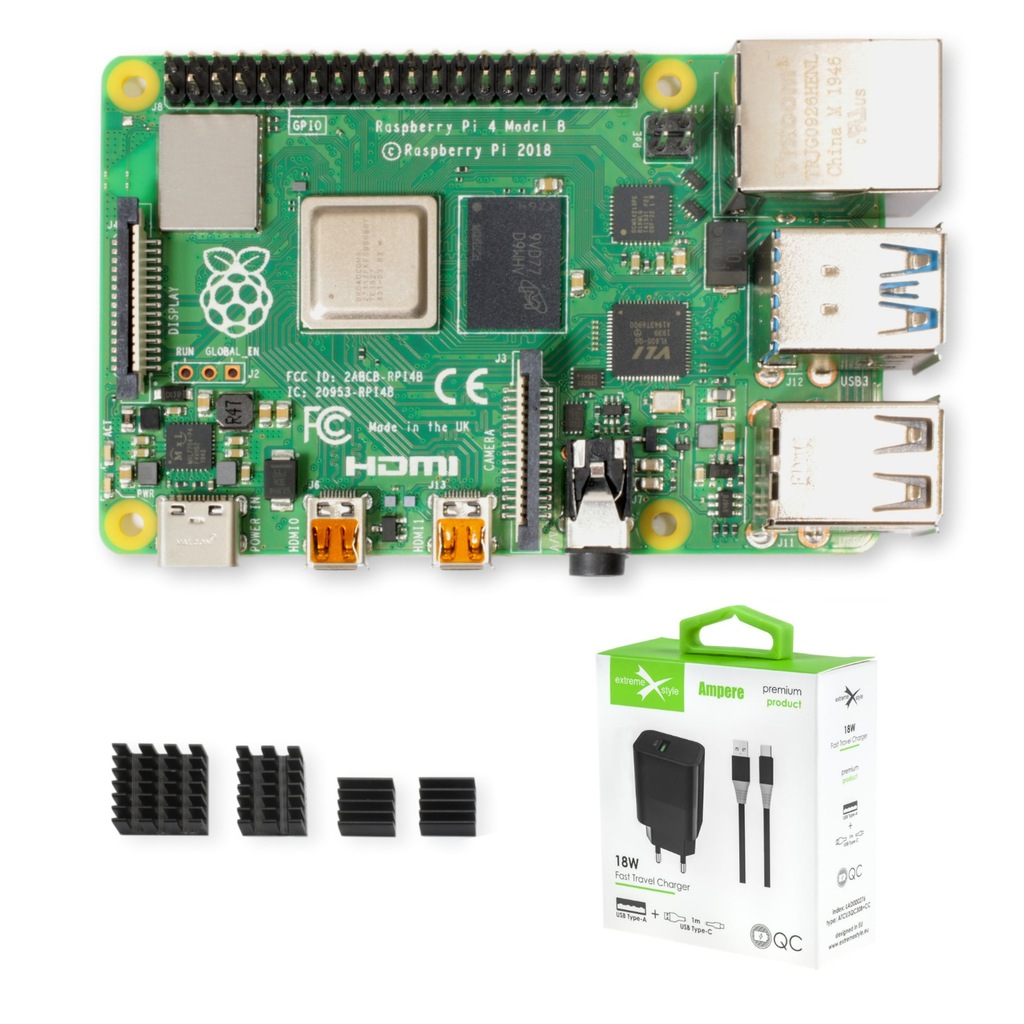 Raspberry Pi 4 Model B 4GB z zasilaczem + radiatory