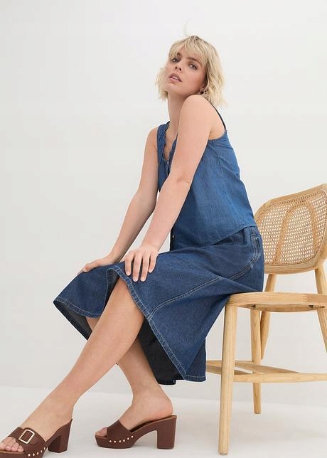 TOP JEANSOWY Z GUZIKAMI NIEBIESKI 1T2C12 Bonprix 44