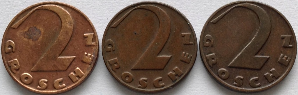 Austria 2 grosze 1930 1934 1935 (3 szt)