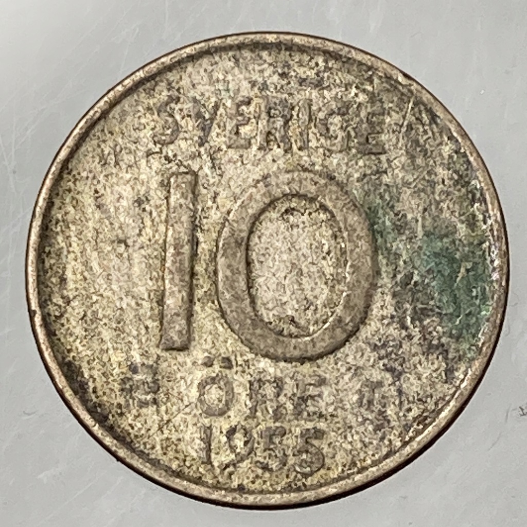 Szwecja 10 ore 1955 ładne srebro